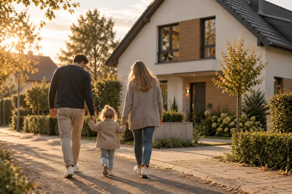 Familie auf dem Weg nach Hause – Versicherungsberatung bei der Trialog Makler Gruppe